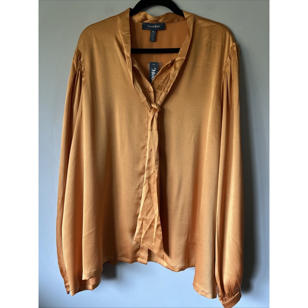 Modcloth Shirt Top Blouse Size 3X Satin Tie Neck Button Down Career Fall